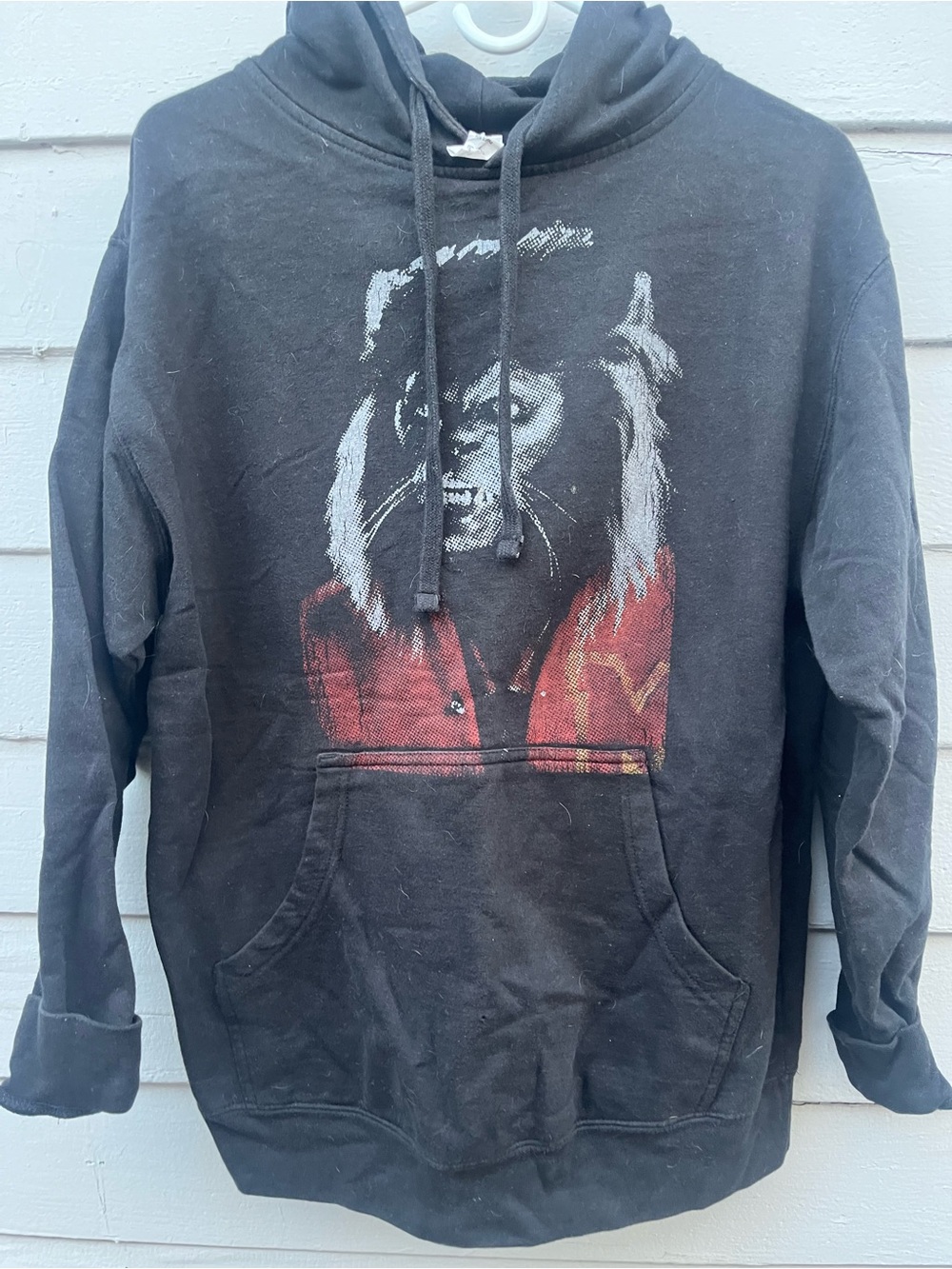 Only Black Hoodie with Red Graphic Werewolf Print
